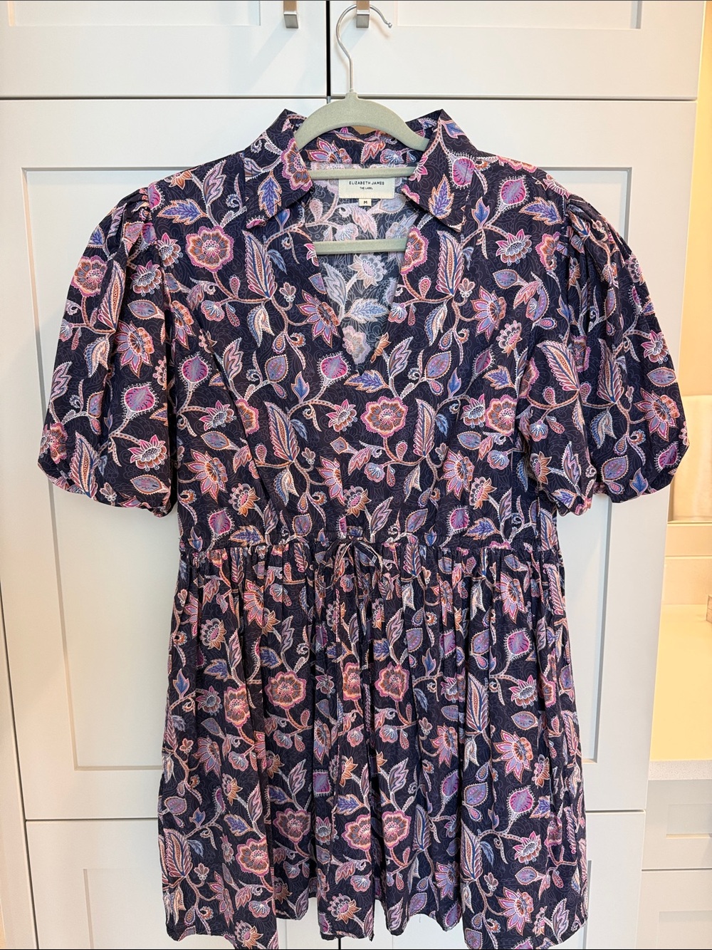 Elizabeth James The Label Navy Floral V-Neck Puff Sleeve Babydoll Dress